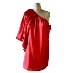 Aidan Mattox Coral Satin One Shoulder BatWing Mini Cocktail Dress Womens Size 0